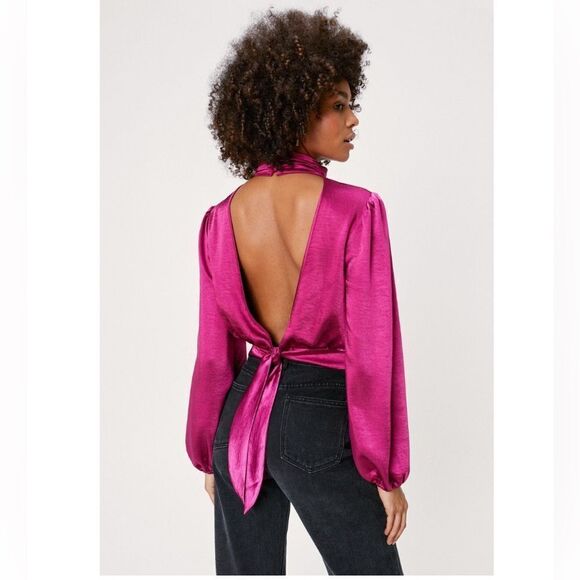 Nasty Gal Tops - Heavy Satin Open Back Blouse